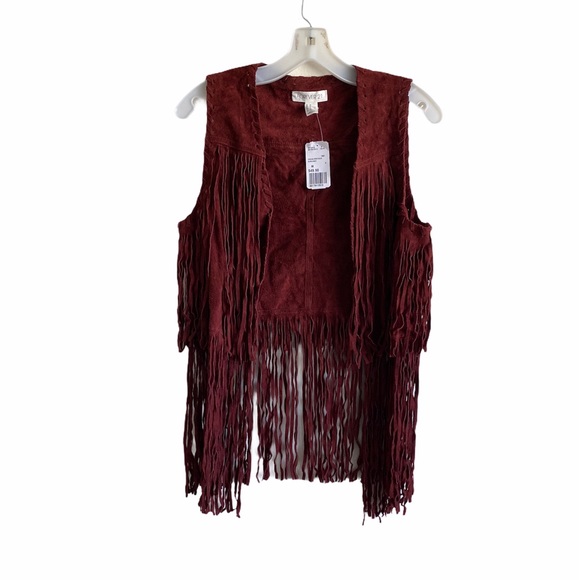 Forever 21 Jackets & Blazers - Forever 21 Burgundy Casual Fringe Vest NWT